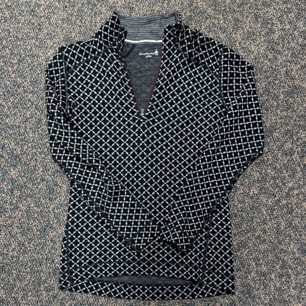 Smartwool Women's Black & White Geometric Long Sleeve 1/4 Zip
